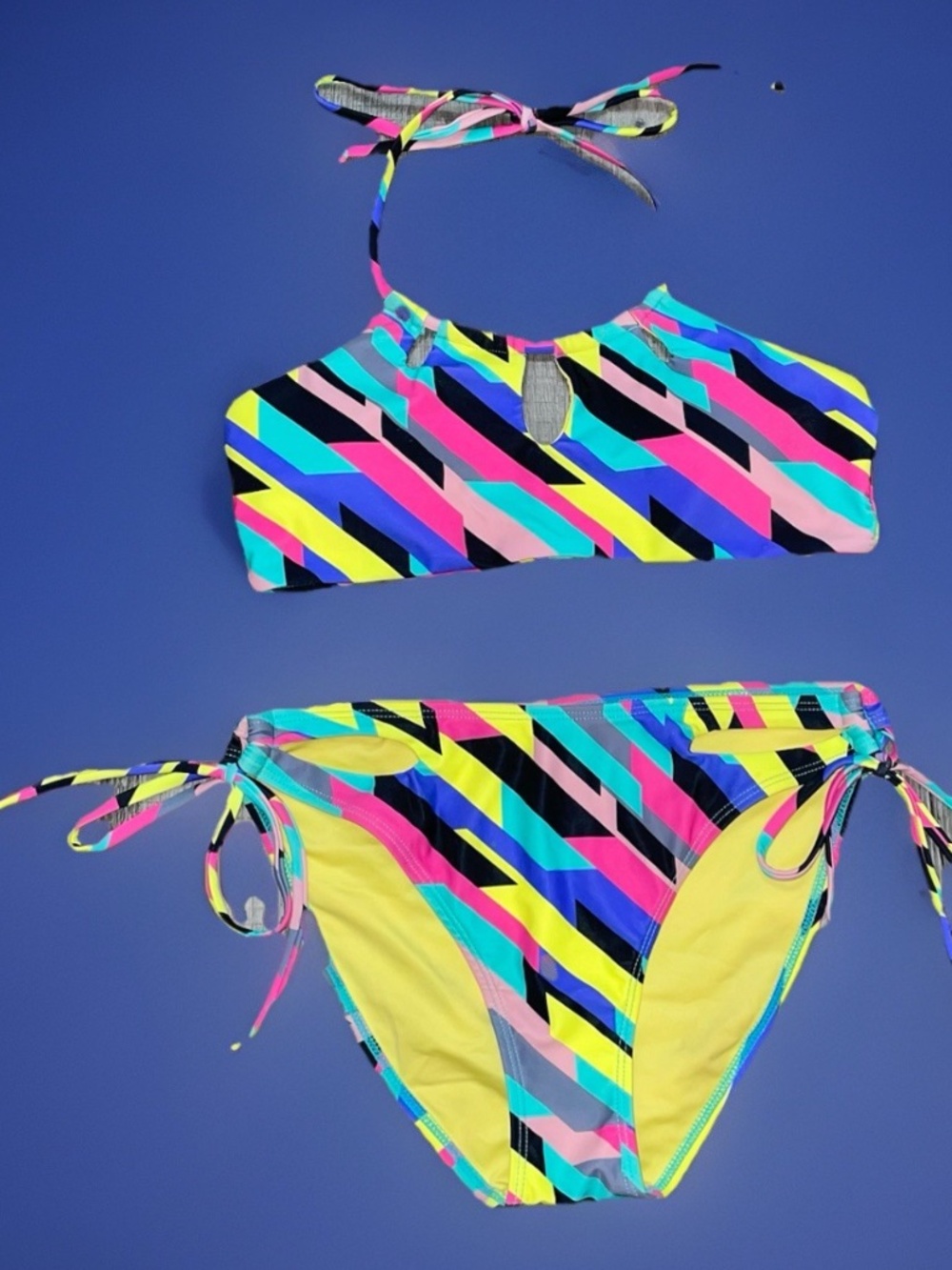 Relleciga String Bikini Size Small Small Swimsuit Neon Striped $130 NWT Paris